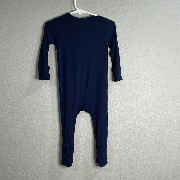 Scainf Bamboo Ribbed Two-Way Zip Footie Pajamas Navy Blue 9–12M EUC - Picture 2 of 3